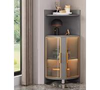 Vitrina de cristal con luces LED, moderna estantería esquinera, organizador para dormitorio u oficina, 120 cm de altura, acabado blanco y dorado