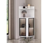 Vitrina de cristal con luces LED, moderna estantería esquinera, organizador para dormitorio y oficina, 120 cm de altura, acabado blanco y dorado