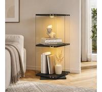 Vitrina de cristal con luz LED Push-Light, giratorio 360°, doble capa | Vitrina de cristal de pie, vitrina de vidrio con una abertura, vitrina de vidrio para coleccionables, libros, vino