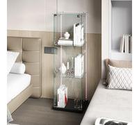 Vitrina de cristal con tiras LED, 124 x 78,5 x 35 cm, armario de colección moderno de lentes de 3 capas con 1 puerta y cerradura, 5 mm de vidrio templado transparente armadillo de lentes de pie para