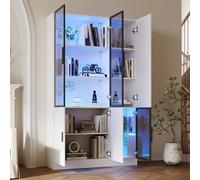 Vitrina de cristal de 120 x 35 x 200 cm, 200 cm de alto, con luces LED, estantería para colección, dormitorio, salón, oficina, armario con puerta de cristal con marco de aluminio