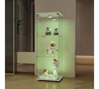 Vitrina de cristal de 125 x 43 x 47 cm, mueble de colección con estantes de cristal de tres capas y luces LED, vitrina con cerradura de puerta para colecciones, vino, adecuado para salón, oficina