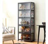 Vitrina de cristal de 5 niveles con puertas acrílicas y marco de bambú, vitrina negra con estantes de almacenamiento, gabinete de curiosidades de fuerte carga (27.55 pulgadas) para decoración del