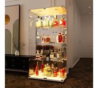 Vitrina de cristal de pie 80,5 x 36,5 x 163,9 cm, armario de almacenamiento de cristal con pie con LED, 4 estantes, vitrina para colección con 1 puertas y cerradura, para bar, cocina y salón