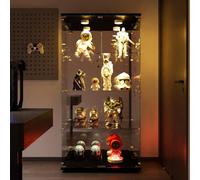 Vitrina de cristal de pie 84,5 x 36,5 x 163,9 cm, armario de almacenamiento de cristal con pie con LED, 4 estantes, vitrina para colección con 1 puertas y cerradura, para bar, cocina y salón (negro+