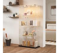 Vitrina de cristal de pie con LED, 4 capas de cristal, madera y cristal, 2 puertas y cerradura (negro, 4 pisos, 2 puertas, 1 LED)