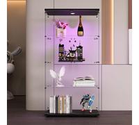 Vitrina de cristal de pie con LED, vitrina de cristal, vitrina con puertas de cristal, cuatro ventanas dobles con cristal, estantería para salón o dormitorio, 80 x 36 x 164 cm (puerta doble con LED