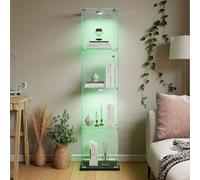 Vitrina de cristal de pie con LED, vitrina de pie con 4 capas y 2 puertas de vidrio templado, vitrina para salón, oficina, dormitorio (negro+LED-A, 39,8 x 35 x 163 cm, 4 pisos, 1 puerta)