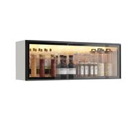 Vitrina de cristal montada en la pared, almacenamiento de despensa de cocina sin taladros, armario colgante gris/blanco con puertas para comedor, 70 x 32 x 19 cm, decoración moderna para el hogar