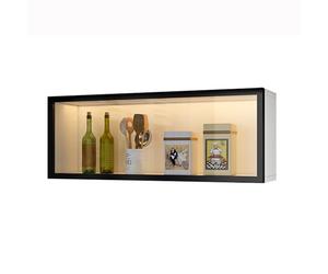 Vitrina de cristal montada en la pared con puertas y luz LED, estantes de almacenamiento de despensa para baño y cocina, instalación sin taladros, solución de almacenamiento que ahorra espacio