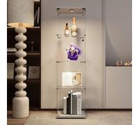 Vitrina de cristal QMTXBYJ, moderna, 164x43x37cm, 5mm vidrio templado transparente, 4 capas, blanco, con LED, 1 puerta y cerradura, estantería de pie para sala de estar