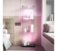 Vitrina de cristal, transparente vitrinas LED con cerradura de seguridad, 123 x 40 x 35 cm, armario de colección moderno de lentes con 1 puerta y 3 capas, transparente armadura de cristal de pie para
