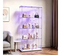 Vitrina de cristal, vitrina de pie, iluminación LED con cerradura y 2 puertas, 4 compartimentos, vitrina con cristal, vitrina de coleccionista LED para coleccionables, libros, modelos, juguetes (2