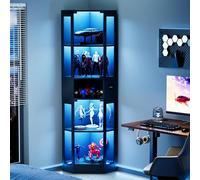 Vitrina de esquina de cristal con luces LED, 165 cm armario de colección de lentes de 5 capas con puerta de cristal y cerradura, 5 mm de vidrio templado transparente armador de lentes de pie para sala