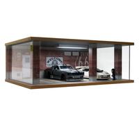 Vitrina de Garaje de Escala 1:24 con Cubierta acrílica Transparente e iluminación LED para 3 aparcamientos (Ruta 66)
