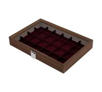 Vitrina de gemas con 24 rejillas, interior de terciopelo protector a prueba | Caja expositora para joyas, muestras minerales, sala de estudio, aula, educación geológica, color negro y rojo