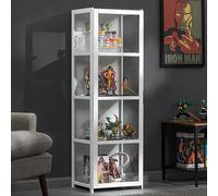 Vitrina de madera para coleccionables, estantes de almacenamiento de 4/5 niveles, estante de madera para CD y DVD, armario de almacenamiento para libros, trofeos y juguetes, gris, 130 x 42 x 33 cm