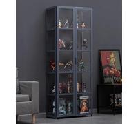 Vitrina de madera para coleccionables, estantes de almacenamiento de 4/5 niveles, estante de madera para CD y DVD, armario de almacenamiento para libros, trofeos y juguetes, gris, 130 x 42 x 33 cm