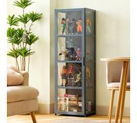 Vitrina de madera para coleccionables, estantes de almacenamiento de 4/5 niveles, estante de madera para CD y DVD, armario de almacenamiento para libros, trofeos y juguetes, gris, 130 x 42 x 33 cm