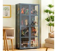 Vitrina de madera para coleccionables, estantes de almacenamiento de 4/5 niveles, estante de madera para CD y DVD, armario de almacenamiento para libros, trofeos y juguetes, gris, 130 x 42 x 33 cm