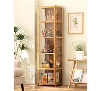 Vitrina de madera para coleccionables, estantes de almacenamiento de 4/5 niveles, estante de madera para CD y DVD, armario de almacenamiento para libros, trofeos y juguetes, gris, 130 x 42 x 33 cm