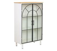 Vitrina de metal, madera y vidrio 2 puertas, blanco80x35x130,5h cm