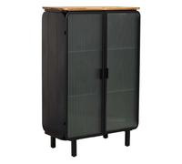 Vitrina de metal, madera y vidrio 2 puertas, negro72x36x113h cm