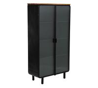 Vitrina de metal, madera y vidrio 2 puertas, negro84x35,8x152h cm