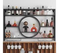 Vitrina de Pared, botellero de Metal Moderno para Botellas y Copas, Ideal para Bar, Armario, refrigerador, Estante Colgante Dorado (tamaño: 120 x 15 x 80 cm, Color: Negro)