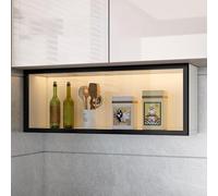 Vitrina de pared de cristal, almacenamiento de despensa con puertas y estantes, instalación sin taladro para cocina o comedor, incluye luz LED para una mayor visibilidad