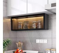 Vitrina de pared de cristal con puertas y estante de almacenamiento que ahorra espacio para cocina, baño, comedor, instalación sin taladro, solución moderna de decoración del hogar