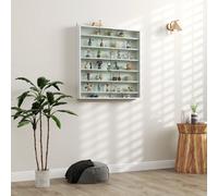 Vitrina de pared Homcom para colecciones, 80 x 9,5 x 83 cm, 6 estantes de altura ajustable y 2 puertas de vidrio corredizas, ideal para figuras y coches de colección, color blanco.
