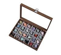 Vitrina de piedras preciosas | 24 rejillas 24 rejilla organizador de madera | Caja expositora de colección de piedras preciosas, vitrina de piedras preciosas, para estudios de escritorio, aulas