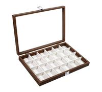 Vitrina de roca con tapa de , 24 rejillas, interior de terciopelo | Caja expositora de colección de piedras preciosas para escritorio, sala de estudio, aula, educación geológica al aire libre