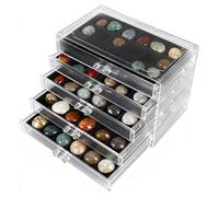 Vitrina de Roca, Vitrina de Piedras Preciosas Caja de Colección de Rocas Caja de Almacenamiento de Cristal Cajas de Almacenamiento de Joyas de Acrílico con Bandejas de Terciopelo (5 Niveles)