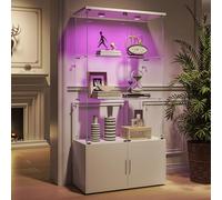 Vitrina de Vidrio con LED, Armario Expositor para Colección con 4 Puertas y 3 Estantes Transparentes, Mueble Bajo de Madera, Mueble Expositor de Vidrio, Espejo Armario Expositor de Figurines (4 Pisos