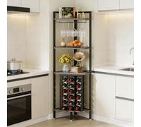 Vitrina esquinera y botellero - Estantería de 4 pisos de estilo industrial para 18 botellas y 6 vasos, aparador con soporte de cristal, armario de vitrina para cocina, salón, bar, tablero de fibra de