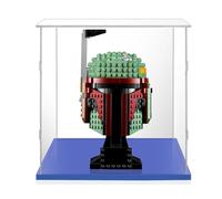 Vitrina Expositora 20x20x25 con Base Azul,Caja Exhibición Acrílico Transparente para Casco Modelo Boba Fett 75277 Stormtrooper 75276 Darth Vader 75304 Iron Man 76165 Mini Castle 40478 Muñeca
