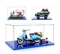 Vitrina Expositora 40x25x25 con Base Azul,Caja Exhibición Acrílico Transparente para Tranquil Garden 10315 Endor Chase 75353 Vespa 125 10298 Land Rover Classic Defender 90 10317