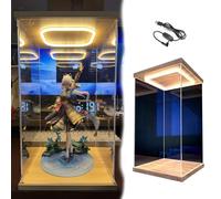 Vitrina Expositora Caja Alta Acrílico Luces LED Puerta, Contenedores Almacenamiento Transparentes Coleccionables Figuras Acción, Vitrinas Antipolvo Gran Capacidad(25x35xH40cm/10x14x16in)
