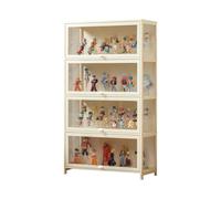 Vitrina expositora de bambú con Puertas Transparentes, vitrinapara Colecciones de Varios Niveles con diseño de Puerta abatible, Elegante solución de Almacenamiento para Figuras White 23.6×12.6×55.1in