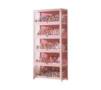 Vitrina expositora de bambú con Puertas Transparentes, vitrinapara Colecciones de Varios Niveles con diseño de Puerta abatible, Elegante solución de Almacenamiento para Figuras Pink 31.5×12.6×67.7in