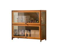 Vitrina expositora de bambú con Puertas Transparentes, vitrinapara Colecciones de Varios Niveles con diseño de Puerta abatible, Elegante solución de Almacenamiento para Figuras Brown 27.6×12.6×28.7in