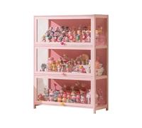 Vitrina expositora de bambú con Puertas Transparentes, vitrinapara Colecciones de Varios Niveles con diseño de Puerta abatible, Elegante solución de Almacenamiento para Figuras Pink 27.6×12.6×41.7in