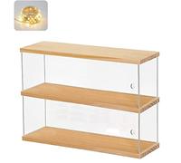 Vitrina Expositora para Colecciones de 2 Nivel, Vitrina Acrílico Transparente para Figuras Funko Pop Expositor, Cajas de Metacrilato Organizador para Lego Miniaturas (Madera, 39.5x9.6x27.5cm)