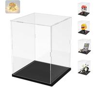 Vitrina Expositora para Colecciones Lego 43014, Caja Expositora de Metacrilato Transparente 3mm Vitrina Acrílica con Base de Madera-Plástico y Luz Led, Interior Negro 15x15x20 cm