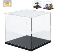 Vitrina Expositora para Colecciones para Lego 10281 43249 75403, Expositor Cajas de Metacrilato Transparente Espesado Cubo Vitrina Acrílica con Base de Madera-Plástico &Luz, Interior Negro 25x25x25cm