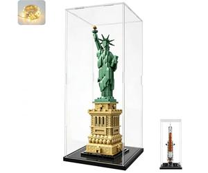 Vitrina Expositora para Colecciones para Lego 21042 Estatua Libertad 42221 NASA Artemis, Expositor Cajas de Metacrilato Transparente Espesado Vitrina Acrílica 3MM con LED, Interior Negro 20x20x50cm