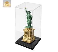 Vitrina Expositora para Colecciones para Lego 21042 Statue of Liberty, Expositor Cajas de Metacrilato Transparente Espesado Vitrina Acrílica con Base de Madera-Plástico &Luz, Interior Negro 20x20x50cm