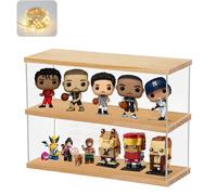 Vitrina Expositora para Funko Pop Colecciones Figuras 11.9cm Base Madera | Caja Metacrilato Transparente Soporte Expositor 2 Niveles Luz para Lego Minifiguras BrickHeadz Vitrina Acrílica 40x10x27.7cm